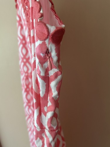Vineyard Vines Coral Embroidered Eyelet Trim Lattice Geometric Print Dress Sz 16 - Picture 9 of 10