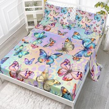 Butterfly Sheets Set 4Pcs for Full 81x97 inches, Watercolor Butterflies