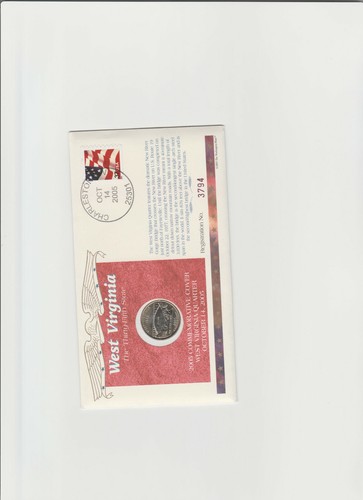 2005 West Virginia P State Quarter First Day Coin Cover + 37 cent Stamp-SEALED - Picture 2 of 6