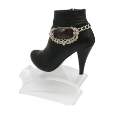 Women Silver Metal Chain Boot Bracelet Shoe Big Brown Bead Charm Adjustable Fit