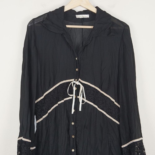 Elisa Cavaletti Semi Sheer Lace Trim Button Tunic Top Womens Sz L - Picture 3 of 12