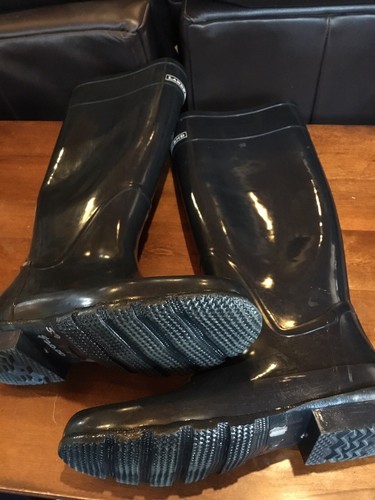 LANDS' END Classic Black Knee High Tall Wellies Rubber Rain Boots 7 - Picture 7 of 8