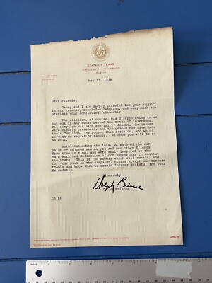 1978 State of Texes Governor Dolph Briscoe Autographed Signed Letter Ephemera