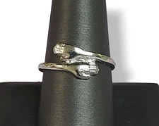 Silver Tone Loving Hands Hug Bypass Ring Size 9.75