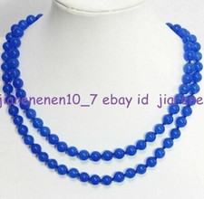 AAA Natural 6/8/10mm Blue Jade Gemstone Round Beads Necklace 36"
