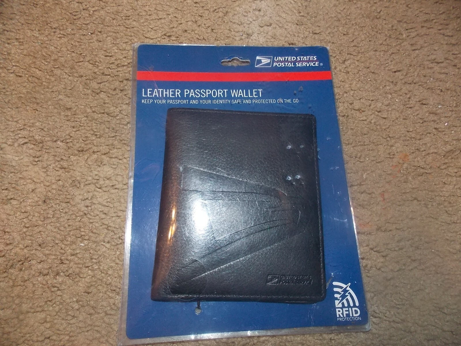 USPS Black Leather Passport Wallet RFID Scanner Protection & 5 Credit