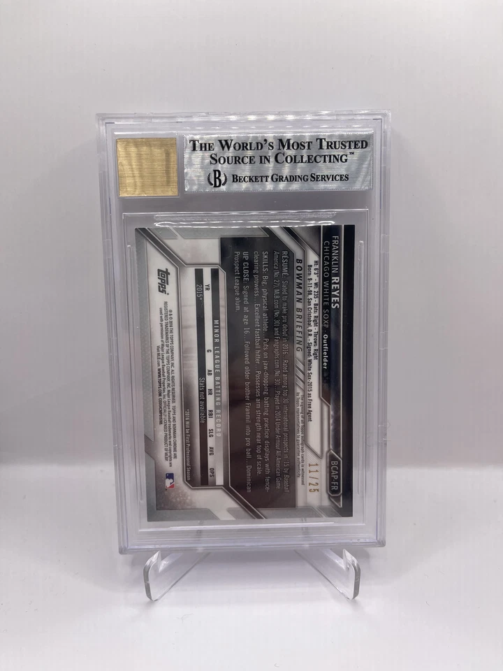 2016 Bowman Chrome Prospects Orange Refractor /25 Franklin Reyes BGS 9 Auto 10 - Image 2 of 2