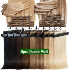 12-24inch Double Weft Clip In Remy Human Hair Extensions Full Head THICK 170G US