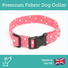 Wiff Waff Soft but Strong Adjustable Dog Collar Pink & White Heart Print XL