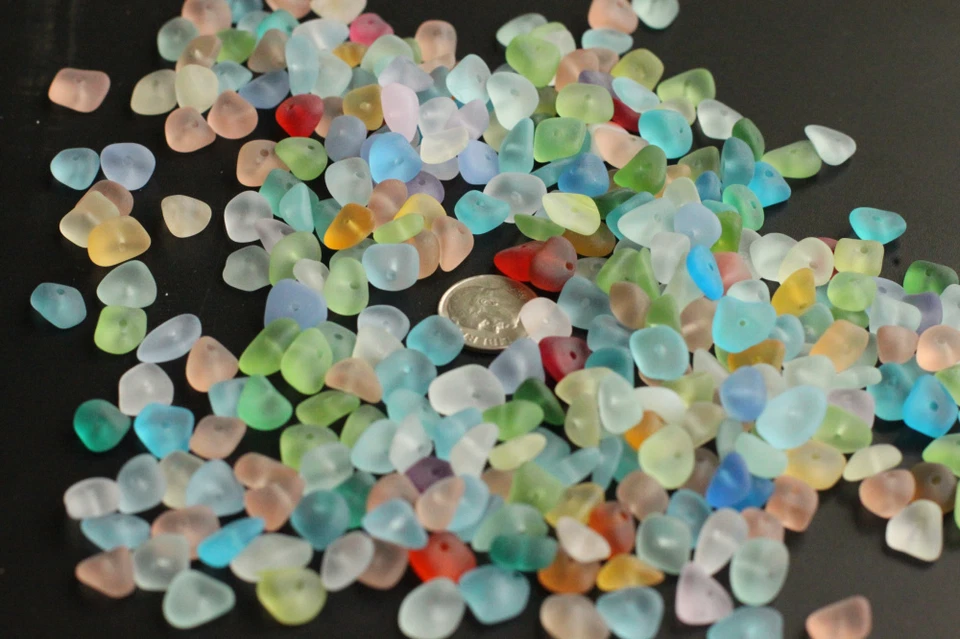 center drilled sea beach glass 50 pcs lot bulk blue green red yellow jewelry use - Image 2 of 3