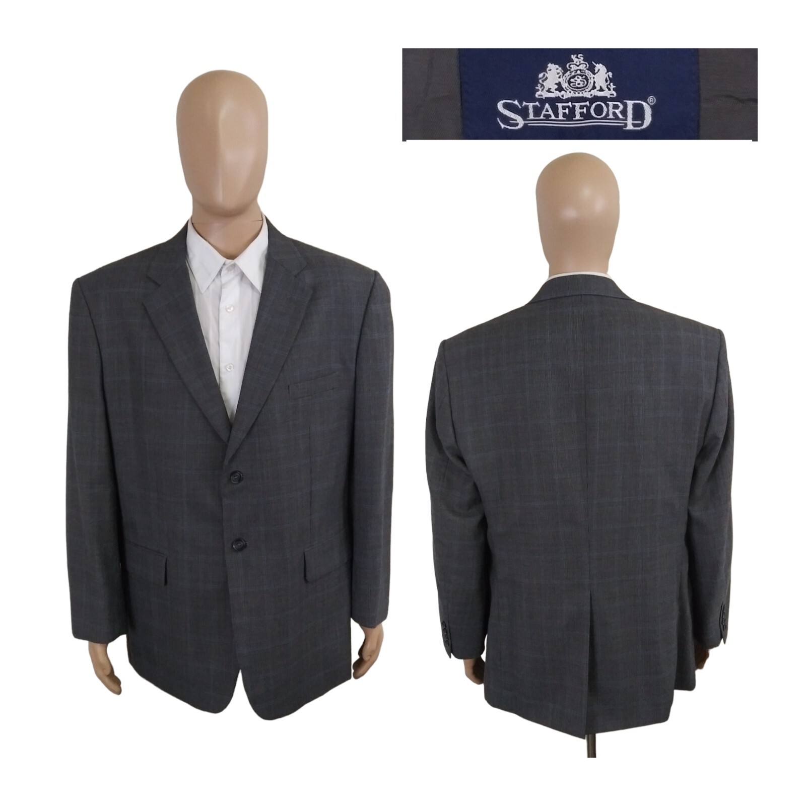 Stafford Two Button Houndstooth Check Gray Blue W… - image 1