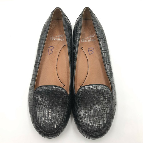 Dansko Nastacia Black Metallic Croc Print Leather Comfort Flats 5.5 - 6 / 36 - Picture 2 of 10