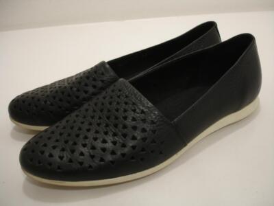 Women's 7 7.5 38 ECCO Soft 7 Black Perforated Leather Shoes Loafer Slip-On Flats