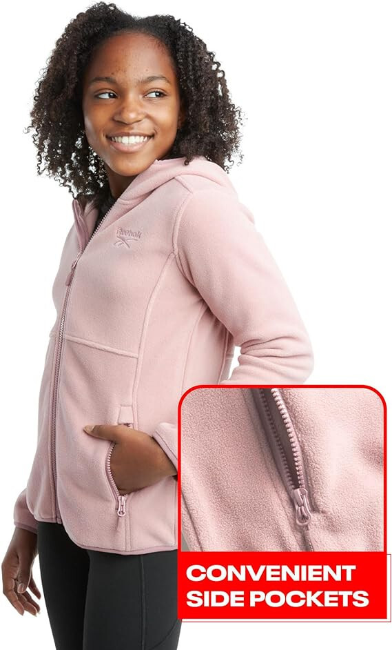 NWT $80 SZ L 14/16 DUSTY ROSE Reebok Girls' Fleece Jacket Polar