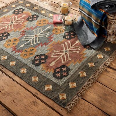 Vintage Handmade Carpet Wool Jute Rectangle Kilim Living Room Hallway Area Rug