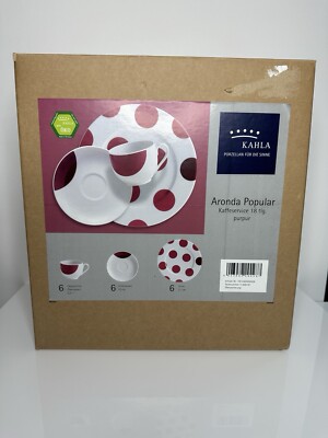 kahla Porzellan Elegantes Tee / Kaffee 18 teiliges Set Rot Polkadot Design 