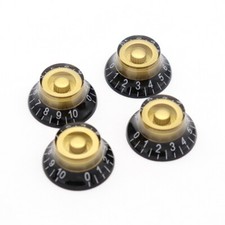 4x Guitar Bass Bell Top Hat Knobs Speed Control Knobs for Les Paul Black/Gold