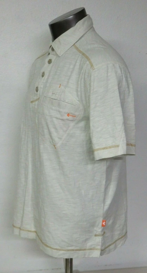 Camisa polo masculina Crocs tamanho médio M manga curta algodão verde claro laranja - Imagem 3 de 4