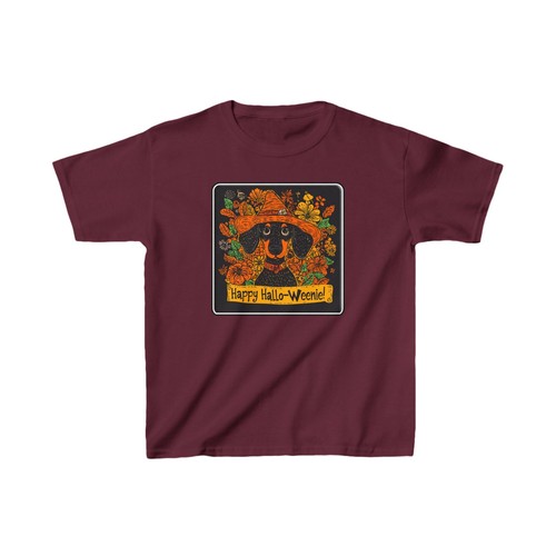 Happy Hallo-Weenie Dachshund Halloween T-Shirt Sausage Cute Wiener Dog Kids Tee - Picture 12 of 41