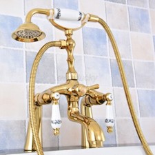 Gold Color Brass Bathroom Clawfoot Bath Tub Tap Faucet  Handheld Shower wtf789