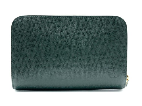 Auth LOUIS VUITTON Baikal Second Taiga Green Leather Clutch Bag France LL2337M5 - Picture 2 of 24