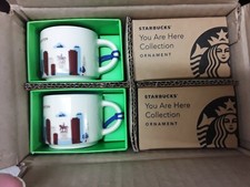 LOT OF 2 STARBUCKS 2 oz. christmas boston yah cup mug NWT ornament