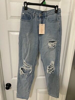 Missguided Women's Riot HW Roll Straight Leg Jeans SM7 Blue Size Petite  US:6 NWT