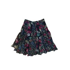 Vintage Women 6 LAUREN by Ralph Lauren Georgette Black Floral Printed Skirt