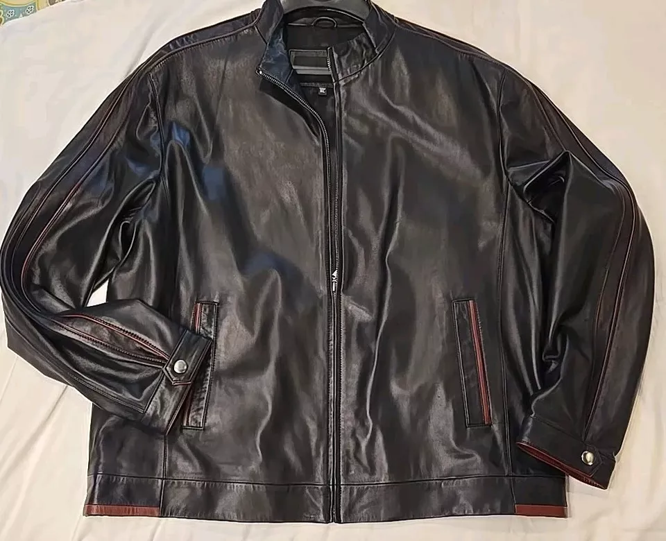 Chaqueta de cuero suave de piel de cordero con acento rojo negro de Murano talla XL NUEVA SIN ETIQUETAS Foto 4 de 4