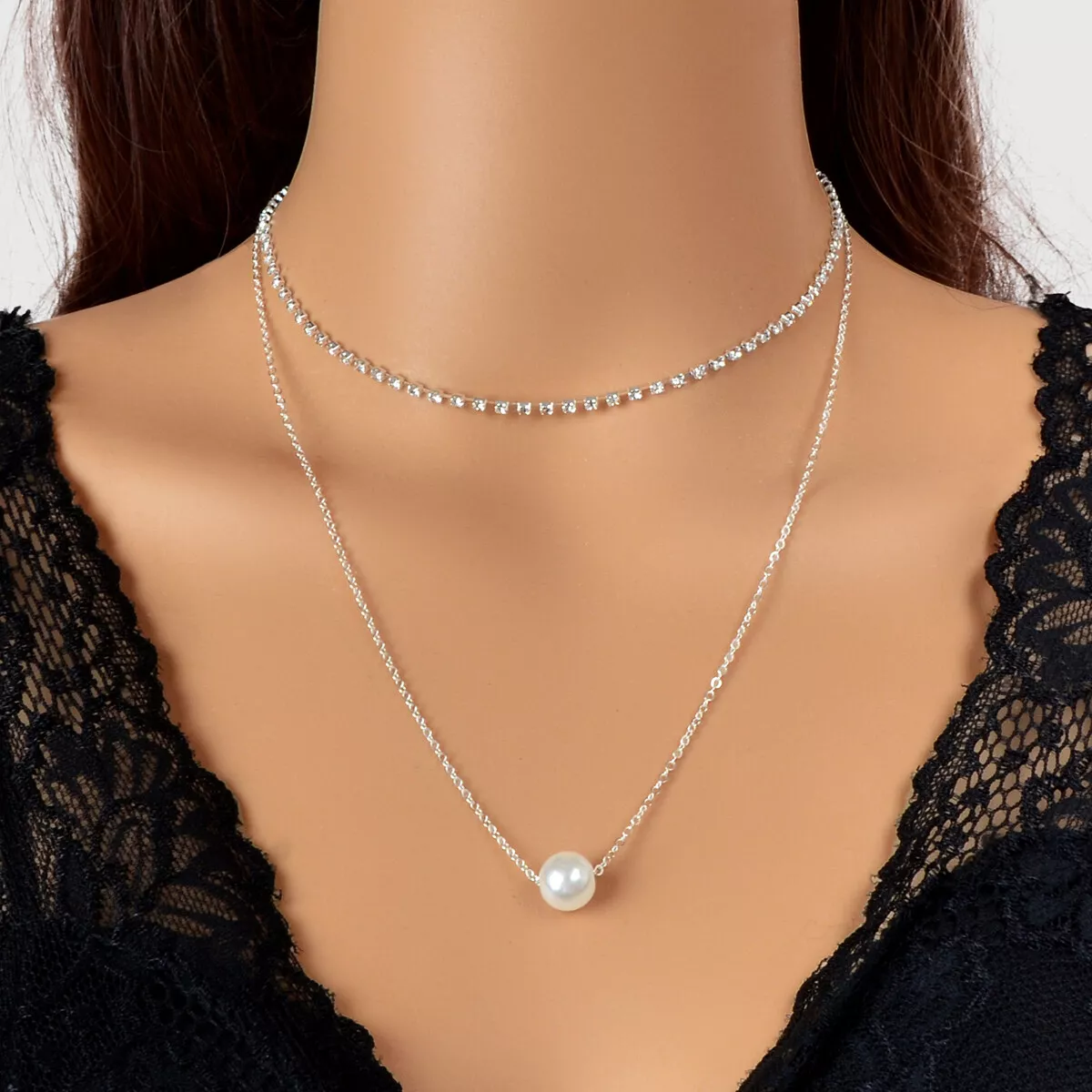 Rhinestone on sale layered necklace