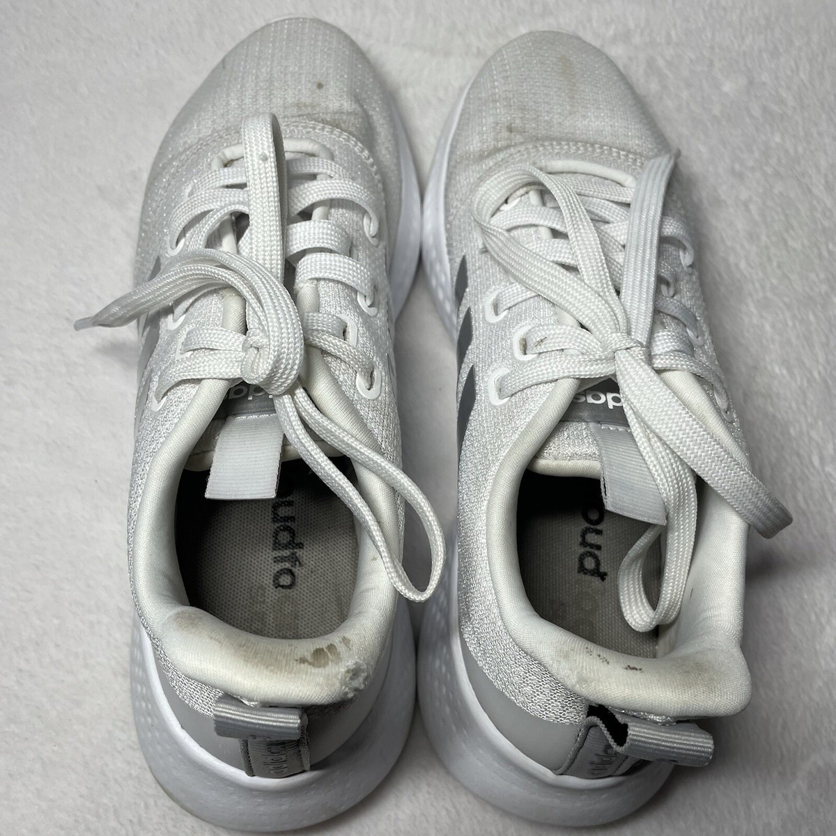 Women's Adidas Running Shoes White Silver Stripes Cloud Foam Size 6.5 | eBay