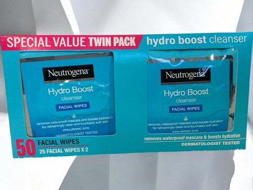 Neutrogena Hydro Boost Cleanser Facial Wipes Hyaluronic Acid Twin Pack 50 NEW - Picture 7 of 7