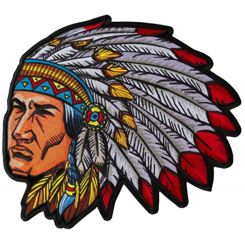 Large Back Patch (Iron-On/Sew-On), Native American Indian Head Dress Feathers