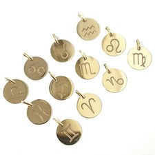 Solid 9ct Gold Zodiac Star Sign Disc Pendant for Necklace Horoscope Symbols 