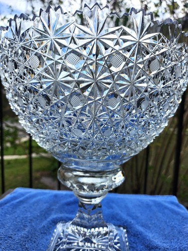 Antique Stars & Buttons 11" Pedestal Vase ABP American Brilliant Cut Glass Bowl - Picture 7 of 17