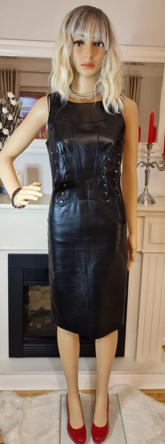 Abito Versace True Vintage Pelle Tg XS S Abito Midi Vera Pelle Buone Condizioni