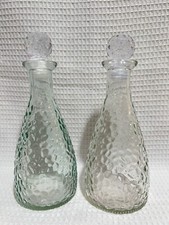 Green  Clear Glass-Textured/Bubbled 7  Decanter Set W/Stoppers