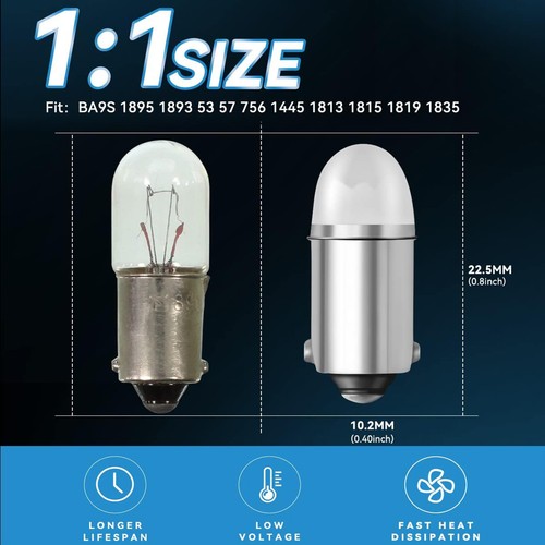 10x BA9S BAYONET WHITE LED LIGHT BULB SMD 2835 PARKER CAR GLOBE INTERIOR LED 12V - Picture 2 of 9
