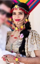 Women fashion flower  earrings tika bracelets necklace haldi mehandi babyshower