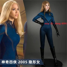 2005 Fantastic Four Invisible Woman Bodysuit Suit Cosplay Jumpsuit Tight Shoe