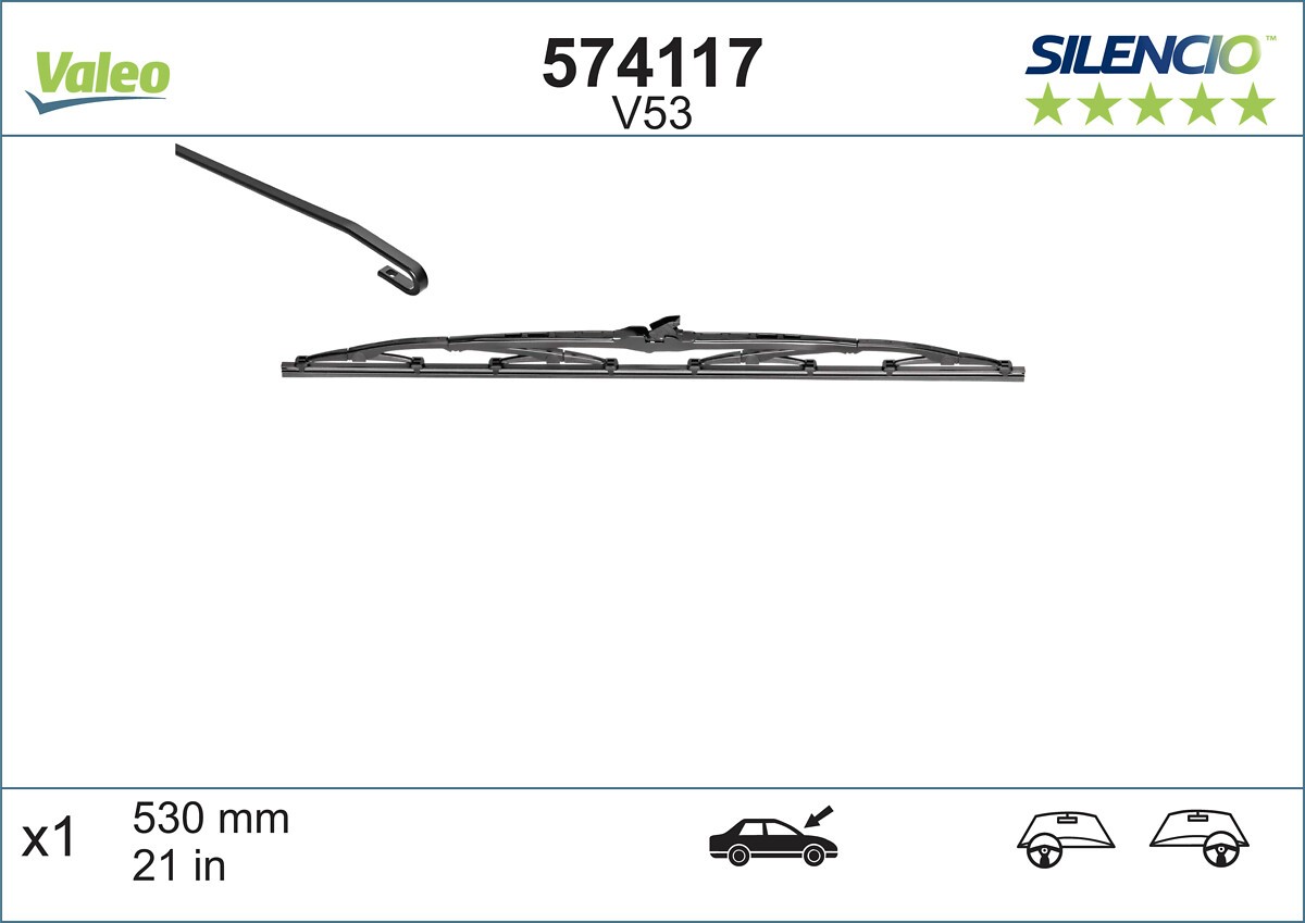 Valeo Silencio Wiper Blade V53 - Front - 530 mm - 1 Blade | Conventional Blade, 574117 - Image 9