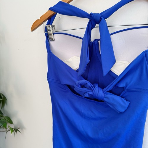 Seafolly Womens Size 12 One Piece Swimsuit Blue Gathered Halter Neck - Picture 6 of 10