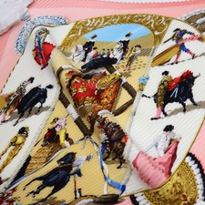 Good Used Hermes Plaza de Toros Bullring Silk Scarf Pink 133x31cm