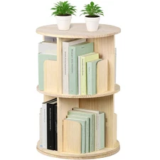 Rotating Bookshelf 360° Display 2-Tier Corner Bookshelf Floor Standing Bookcase