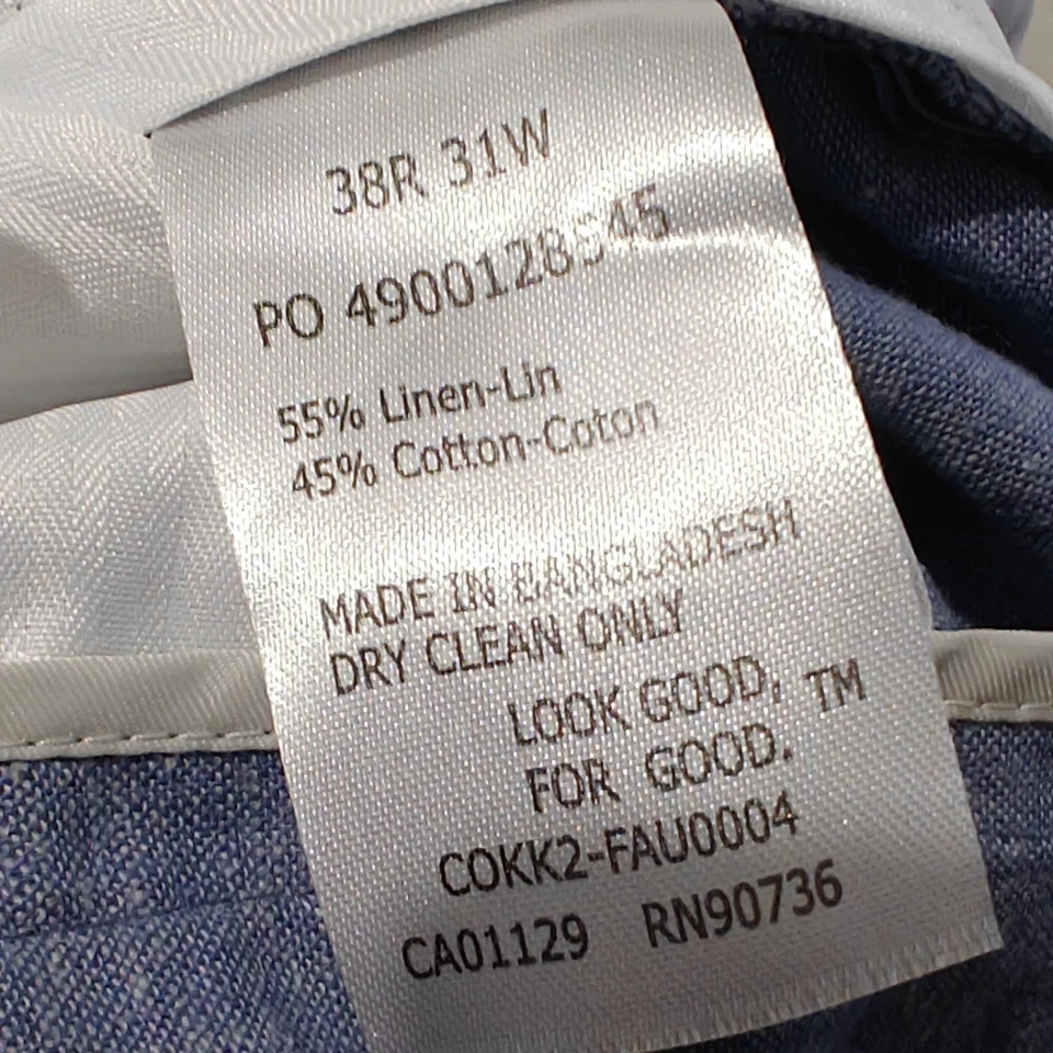 Pantalones Kenneth Cole Reaction para hombre TECHNI-COLE lino algodón azul corcho 31 x 33 NUEVO Foto 2 de 4