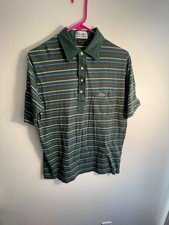 Vintage Izod Lacoste Men Large Short Sleeve Striped Polo Green Red Blue Yellow