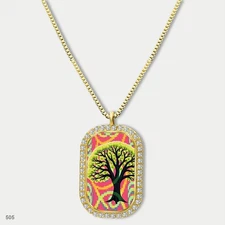 Stunning Colorful Tree of Life Pendant Necklace Chain Picture Dog Tag Chain Gift