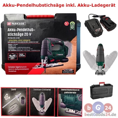 PARKSIDE Akku Pendelhubstichsäge 20 Volt Akku Ladegerät Koffer Stichsäge
