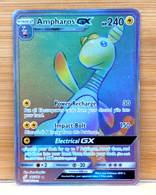 Pokemon card Ampharos GX - 185/181 Team Up Rainbow ghost full art secret rare