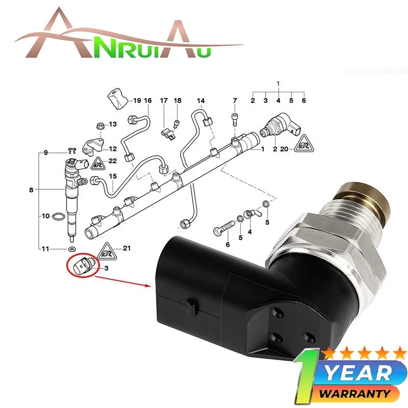 New Fuel Pressure Sensor 13537787167 0281002497 1800Bar for BMW X3 X5 X6 E46 E60 Foto 2 de 4